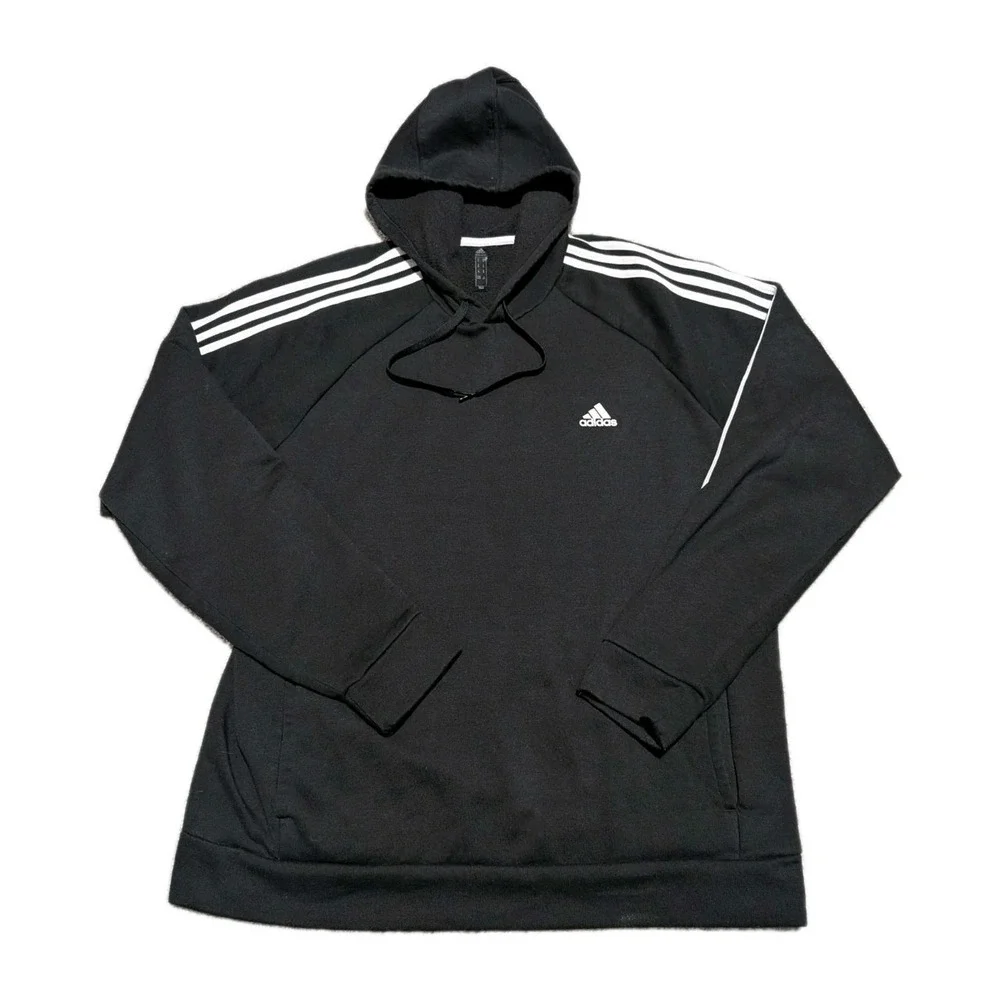 Adidas 3-Stripes Drawstring Black Fleece‎ Men's XL Hoodie